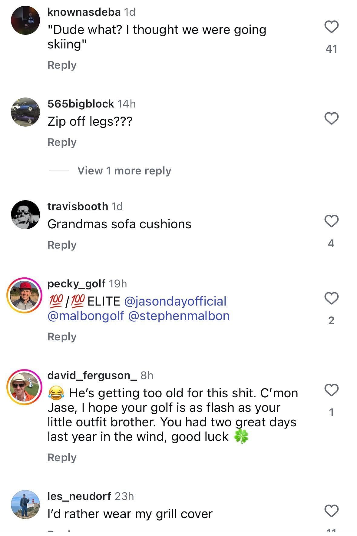 Image via Instagram, Comment section of the DP World Tour's Instagram post